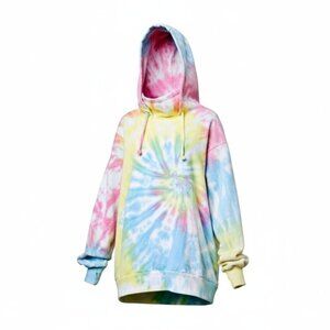 Club Exx ✦ Oversized Tie‑Dye Hoodie ✦ Lace‑Up Sides Fleece Lined Multicolor 1X